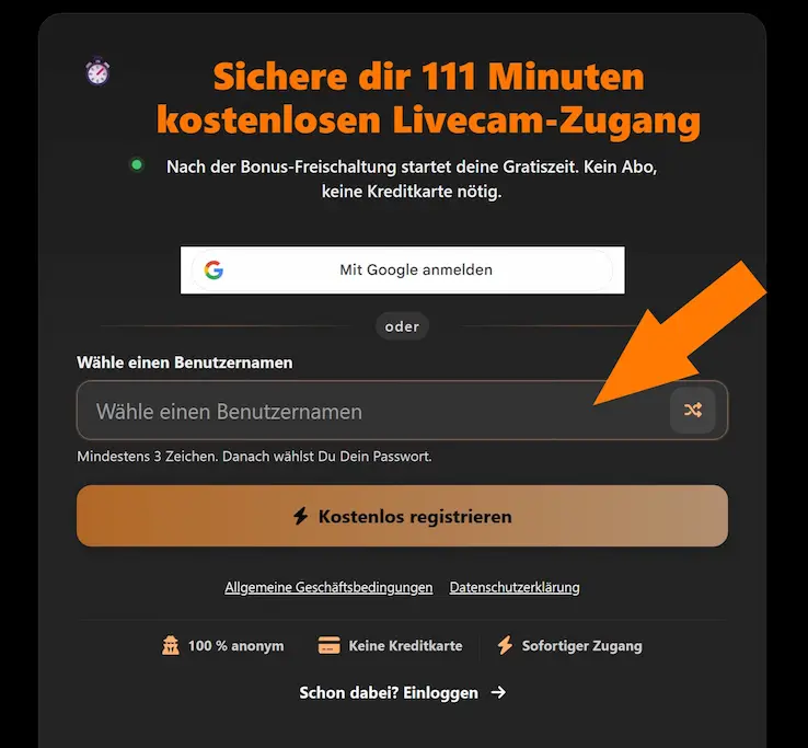 Livestrip-Landingpage zum Gutschein mit 111 Gratis-Minuten